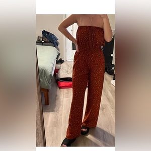 Red floral tube top jumpsuit
